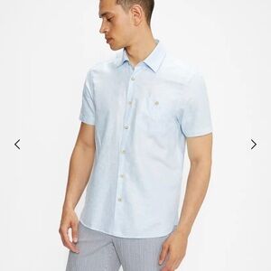 Ted Baker Men’s London Civiche Linen & Cotton Short Sleeve Button-Up Shirt Small